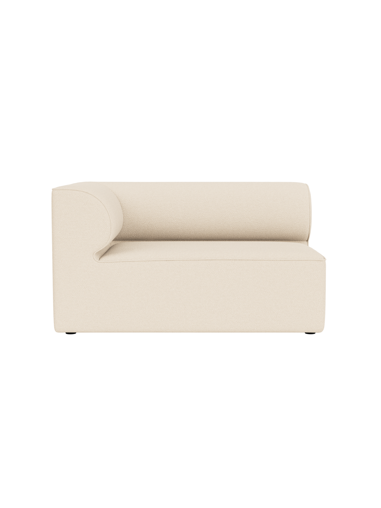 Top-down view of the Eave Modular Sofa, Corner 129, in textured, cream-coloured Logan Jasmine fabric on a black background.