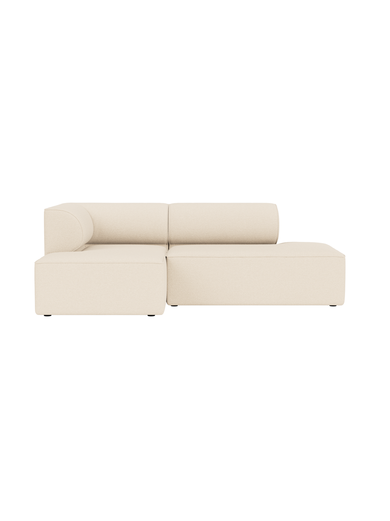 Top-down view of Eave Modular Sofa 2.5-seater with chaise longue in light cream textured Logan Jasmine fabric.