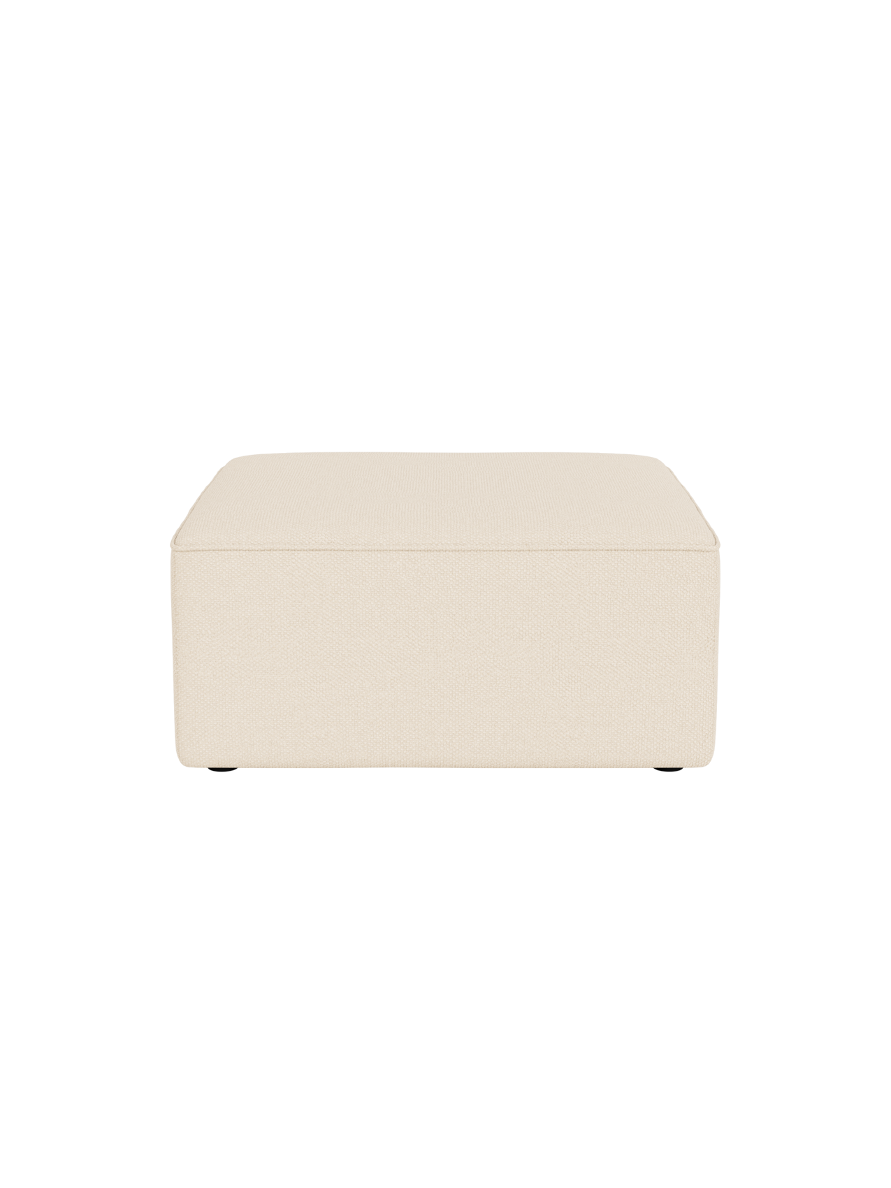 The Eave Modular Sofa Pouf, 86cm, shown from the front. It is upholstered in a textured, off-white Logan Jasmine fabric.