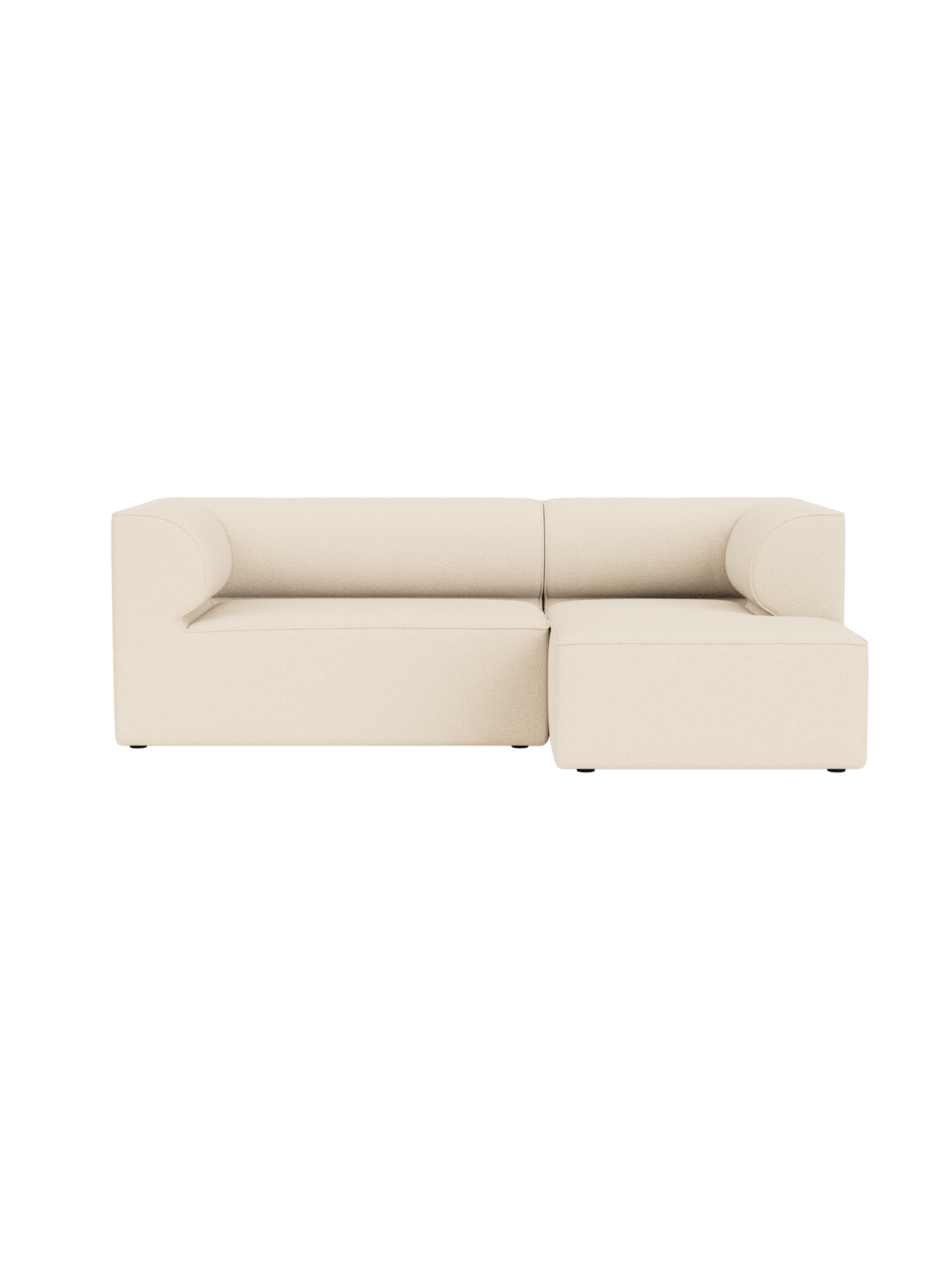 A front-on view of the Eave Modular Sofa, 86, 3-seater, Configuration 5, upholstered in a light cream Logan Jasmine fabric.