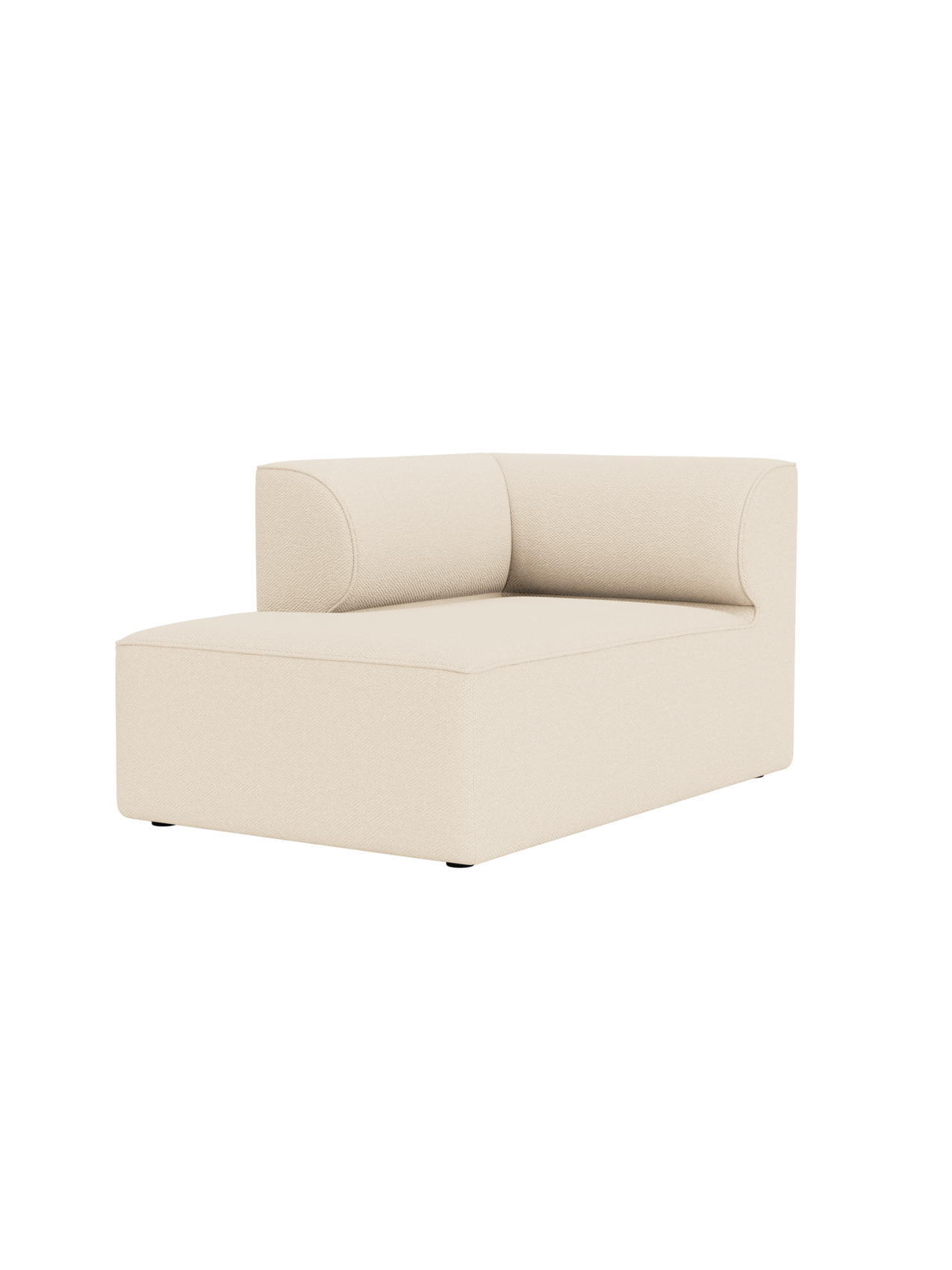 Eave Modular Sofa Chaise Longue module upholstered in light cream 'Logan Jasmine' fabric, shown on a black background.