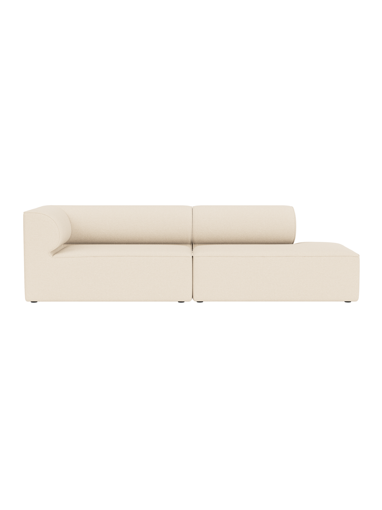 A front view of the Eave Modular Sofa, 2.5-Seater, in a light cream Logan Jasmine fabric, shown against a black background.