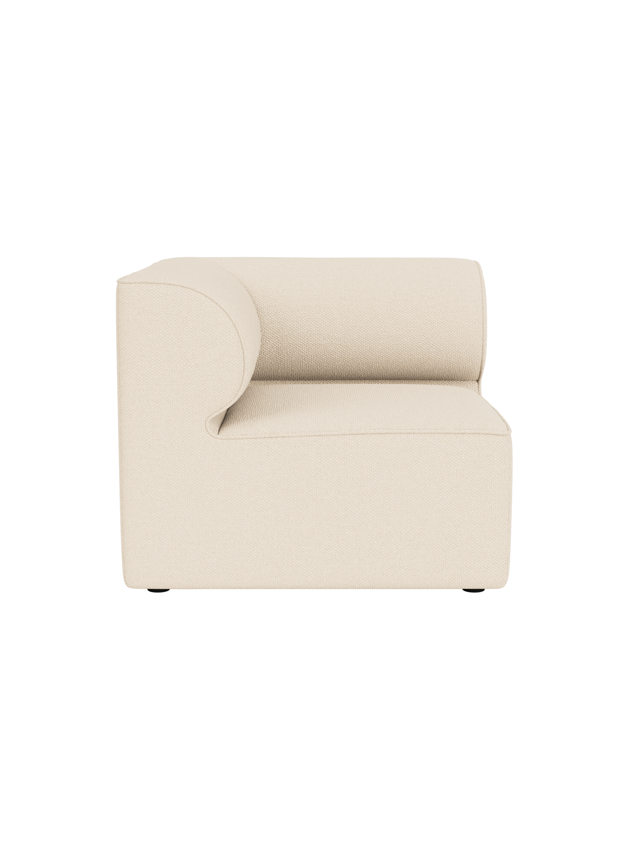 Top-down view of the Eave Modular Sofa, 86, Corner in light beige Logan Jasmine fabric, isolated on a black background.