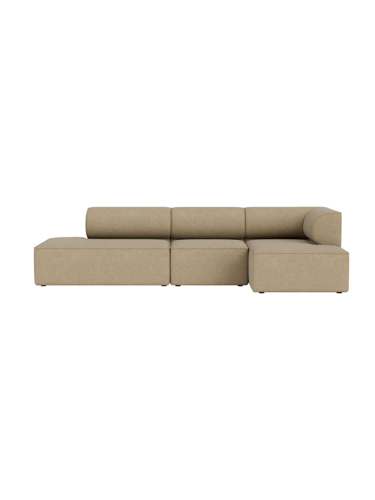 Eave Modular Sofa, 3.5-seater, Configuration 10, in light beige Audo Bouclé 02. Front view showing the left corner chaise.