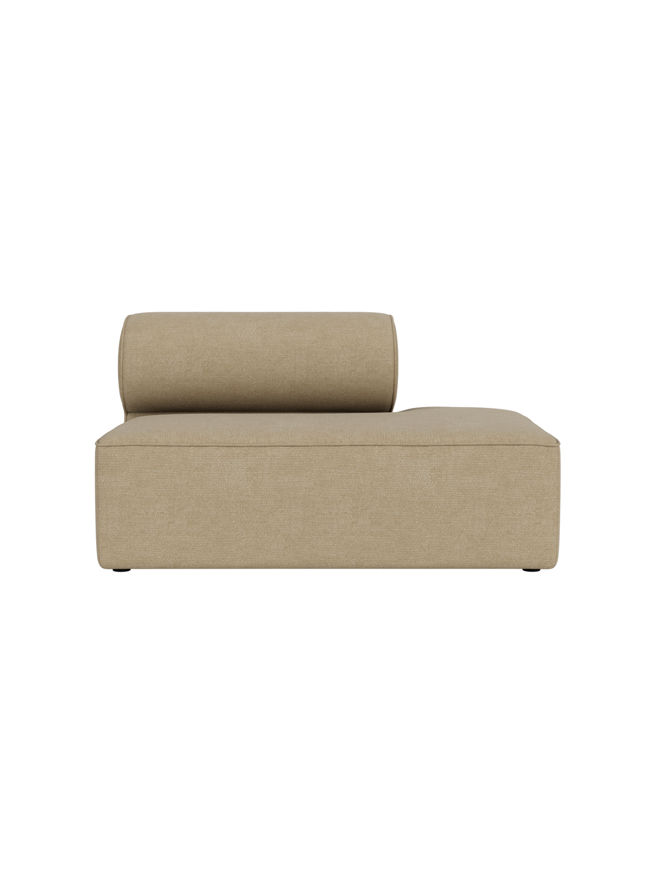 Front view of the Eave Modular Sofa, 86, Open End module in light brown Audo Bouclé 02 fabric against a black background.