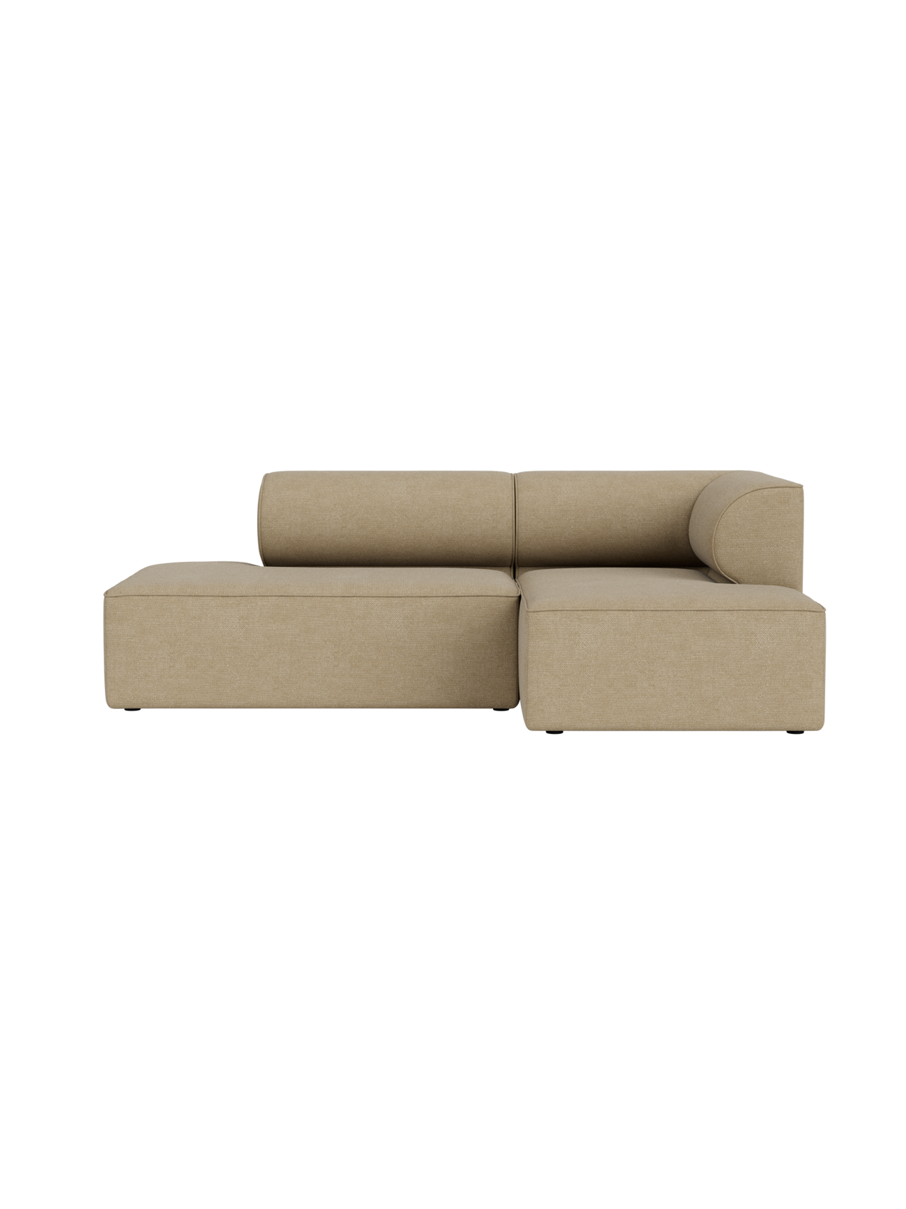 Front view of the Eave Modular Sofa, Configuration 7, in light beige Audo Bouclé 02 fabric, against a plain black background.