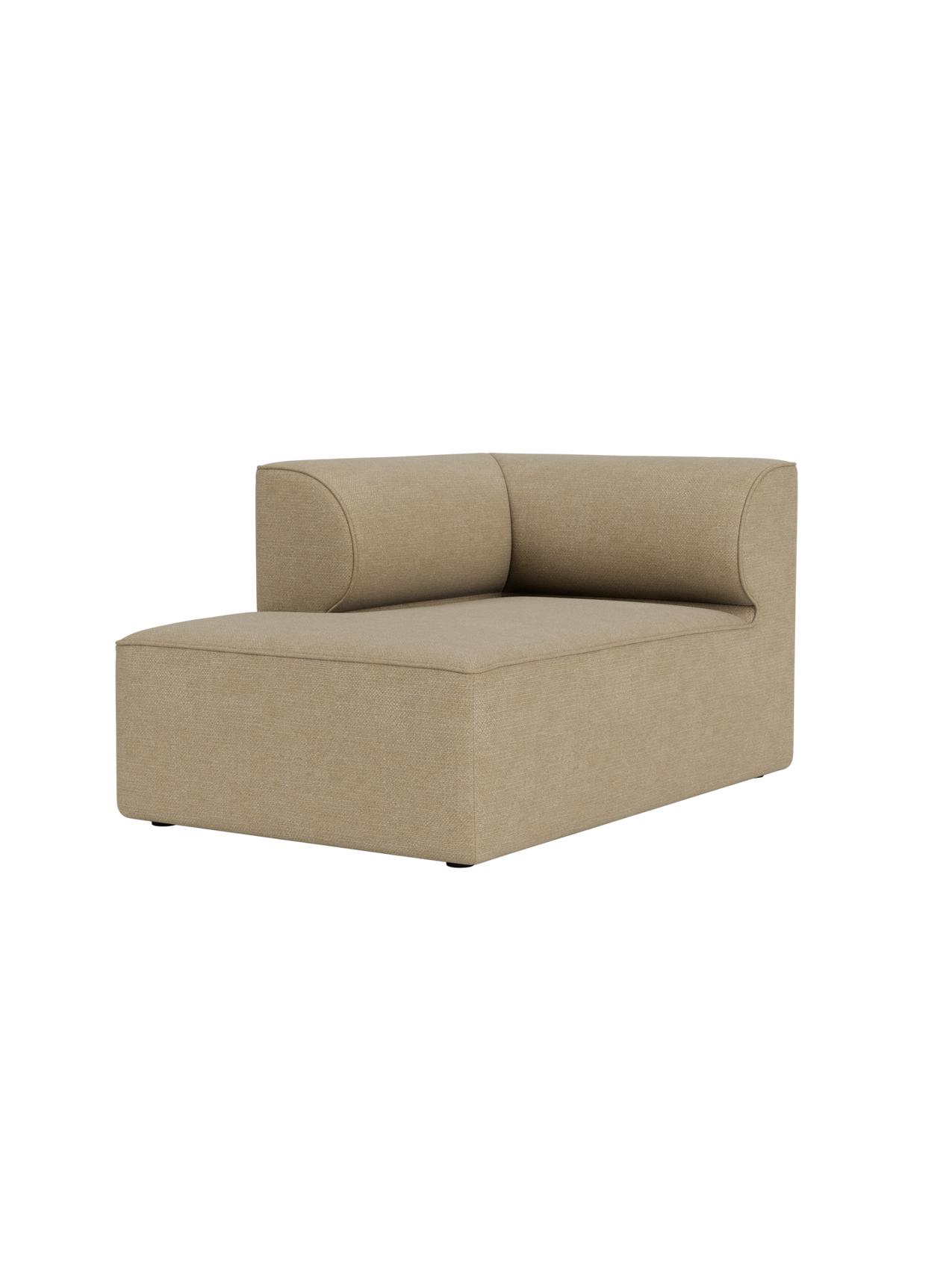 A three-quarter view of the Eave Modular Sofa Chaise Longue module, upholstered in a light brown textured fabric.