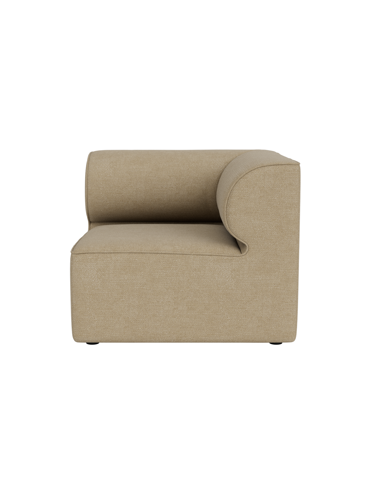 Side view of the Eave Modular Sofa, 86, Corner section in light beige Audo Bouclé 02 fabric against a black background.