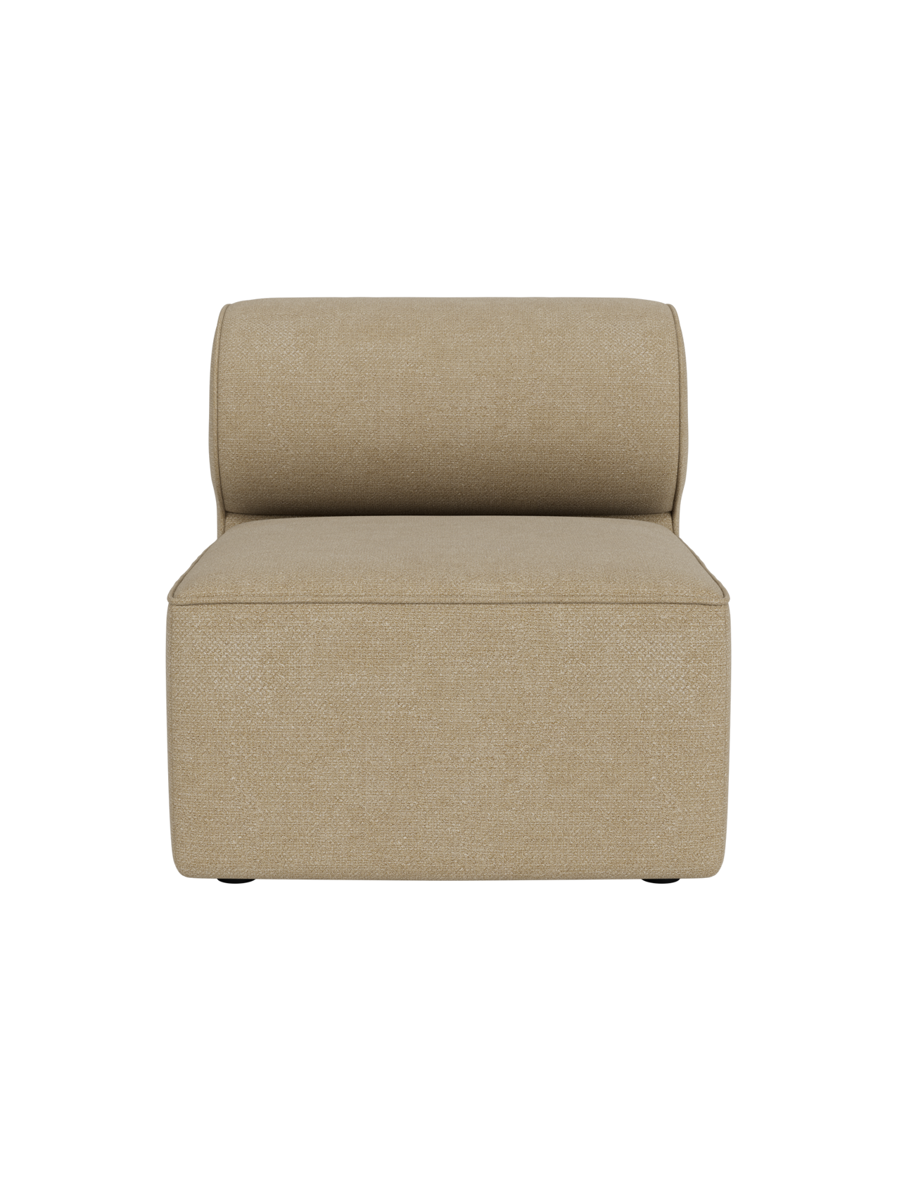 A front-on view of the Eave Modular Sofa, 86, Open Section, upholstered in a textured, sandy beige Audo Bouclé 02 fabric.