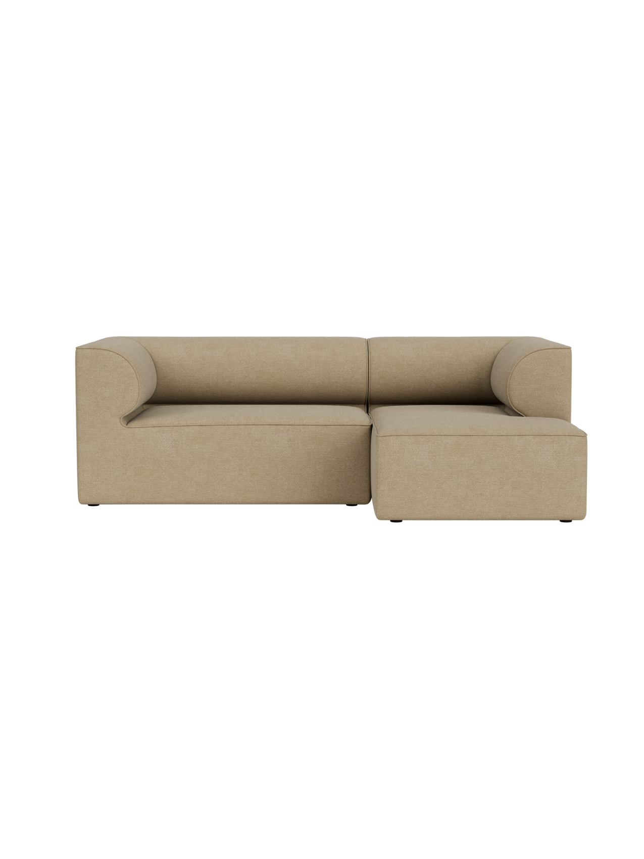 Front view of the Eave Modular Sofa, 86, 3-seater in Audo Bouclé 02. The beige sofa has a right-hand chaise and curved arms.