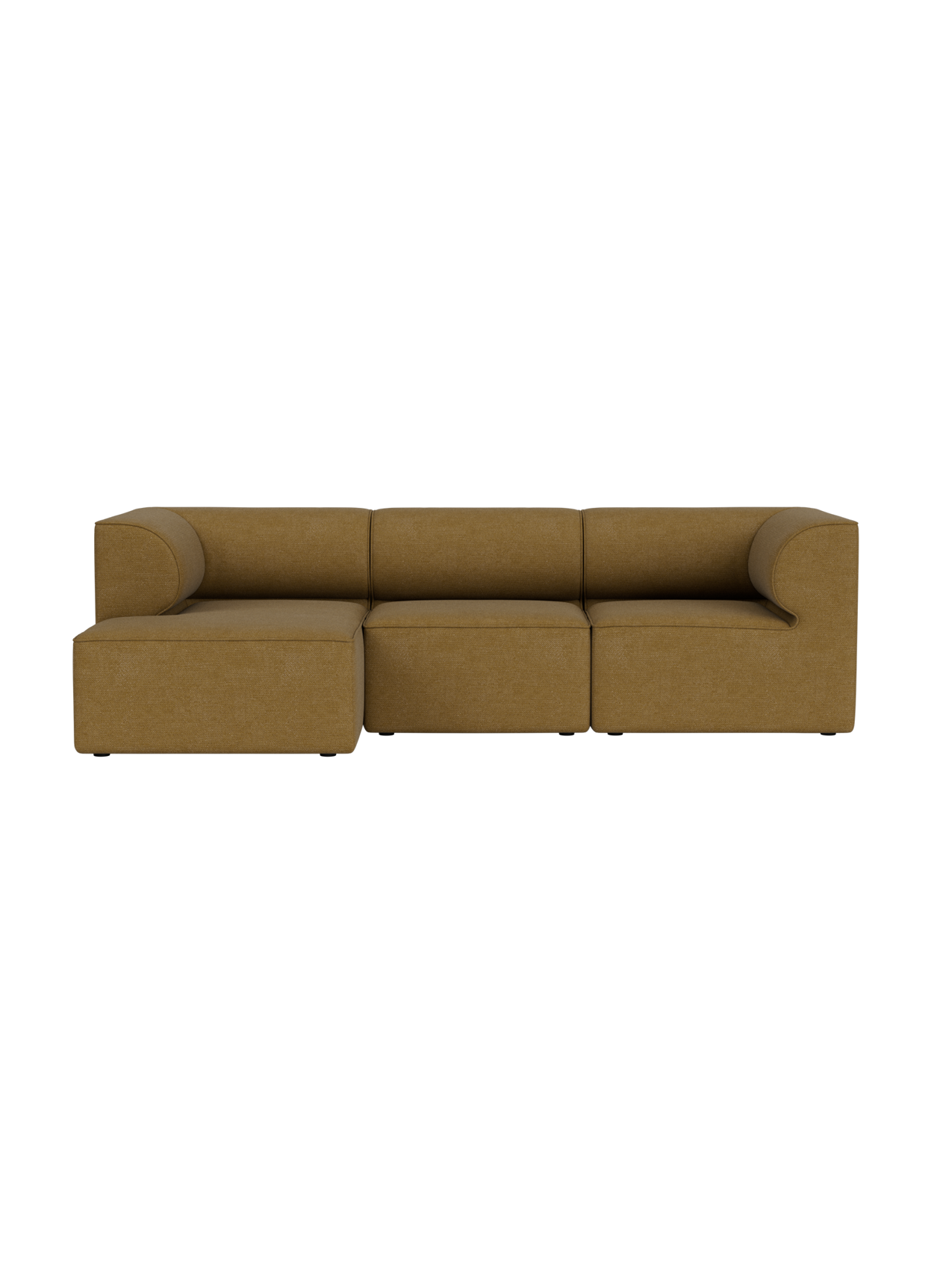 Eave Modular Sofa in Audo Bouclé 06. The 3-seater sofa has a left chaise longue, shown front-on on a black background.