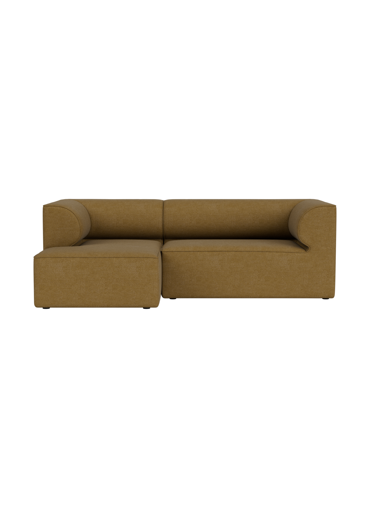 Front view of the Eave Modular Sofa 3-seater, configuration 6, with a left chaise longue in ochre Audo Bouclé 06 fabric.