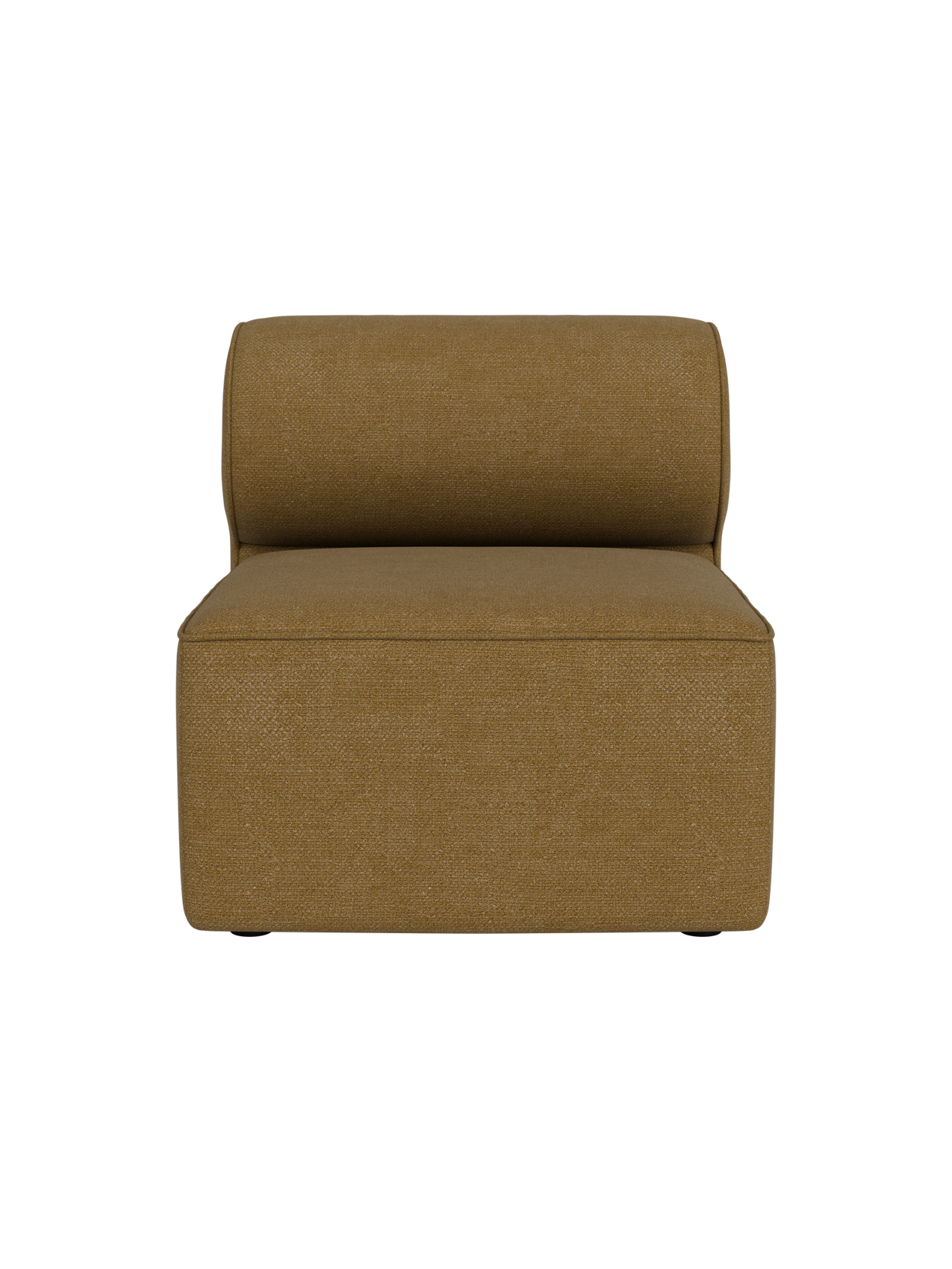 Front view of the Eave Modular Sofa, 86, Open Section, upholstered in a textured, mustard-coloured Audo Bouclé 06 fabric.