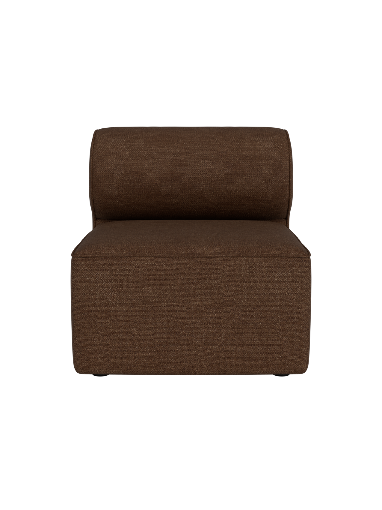 A front view of the Eave Modular Sofa, 86, Open Section, upholstered in a brown, textured Audo Bouclé 07 fabric.