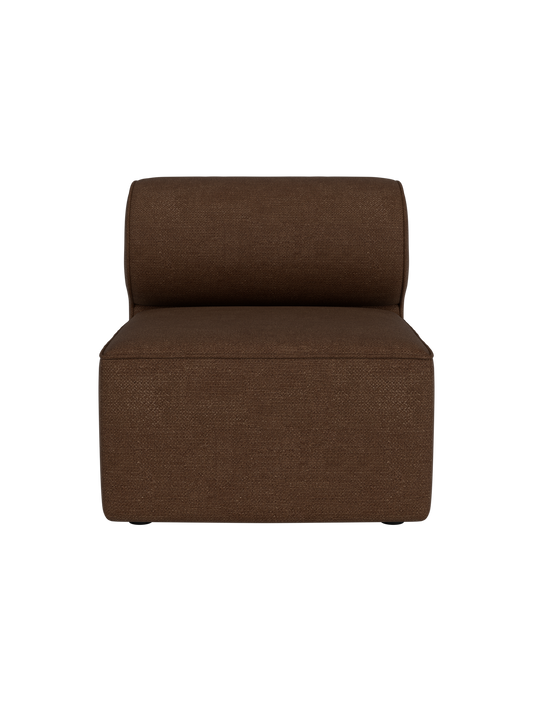 A front view of the Eave Modular Sofa, 86, Open Section, upholstered in a brown, textured Audo Bouclé 07 fabric.