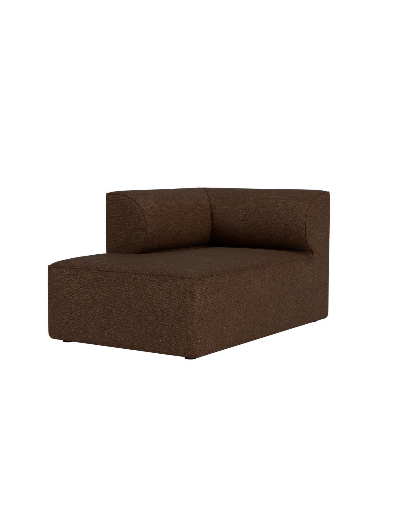 A three-quarter view of the Eave Modular Sofa Chaise Longue in brown Audo Bouclé 07 fabric against a plain black background.