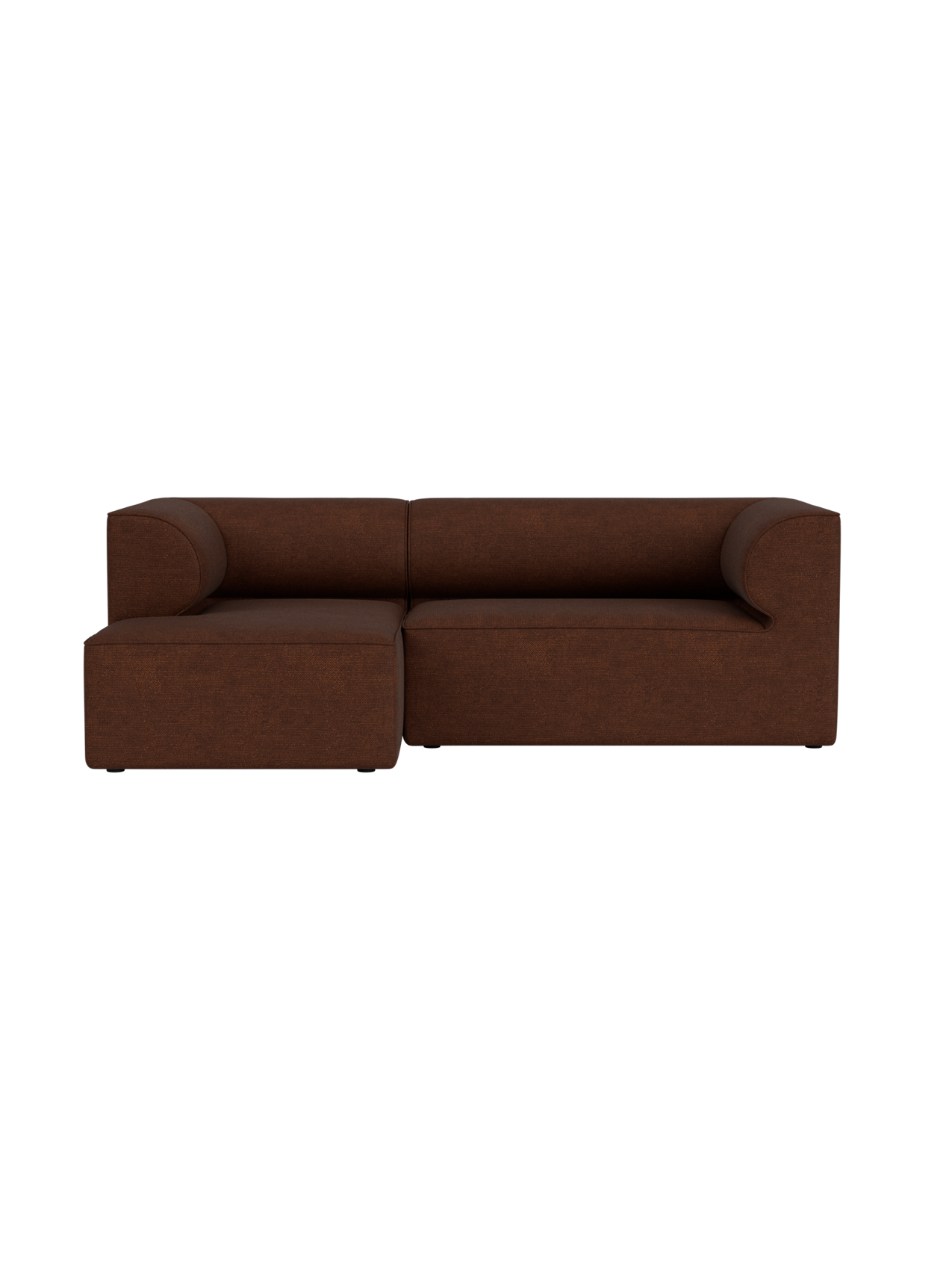 Front view of the Eave Modular Sofa, 3-seater, with a left chaise longue, upholstered in brown Audo Bouclé 08 fabric.