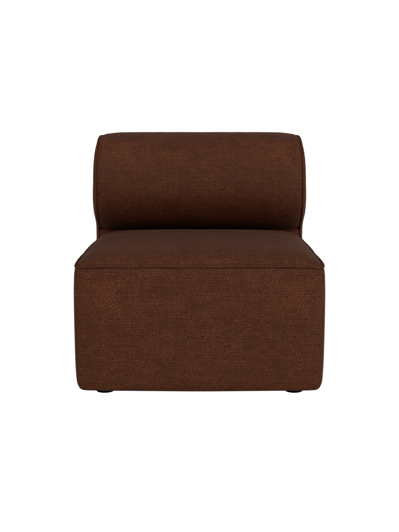 A front view of the Eave Modular Sofa, 86, Open Section upholstered in a dark brown, textured Audo Bouclé 08 fabric.