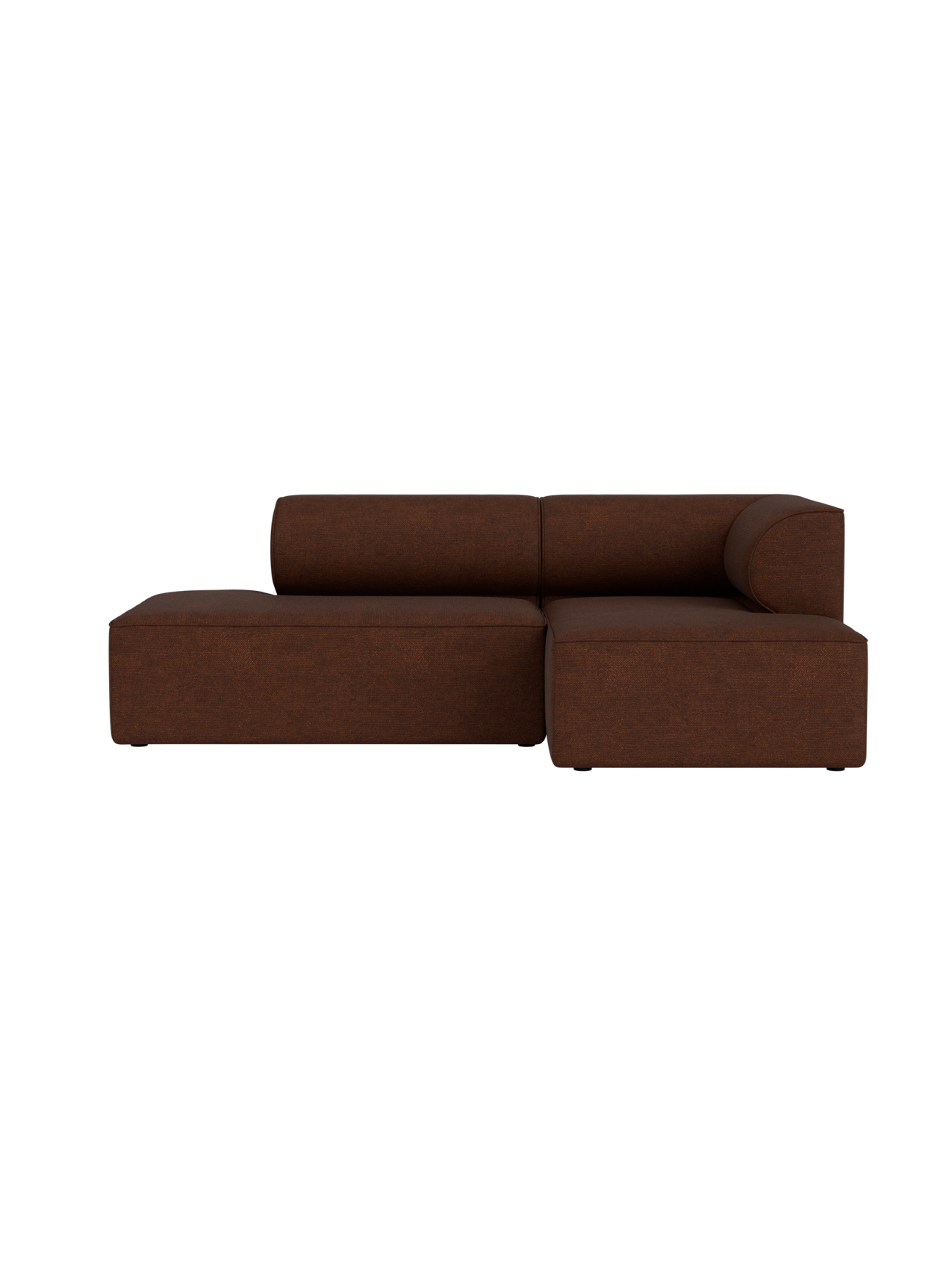 Eave Modular Sofa 2.5-seater with chaise longue in brown Audo Bouclé 08 fabric, shown against a solid black background.