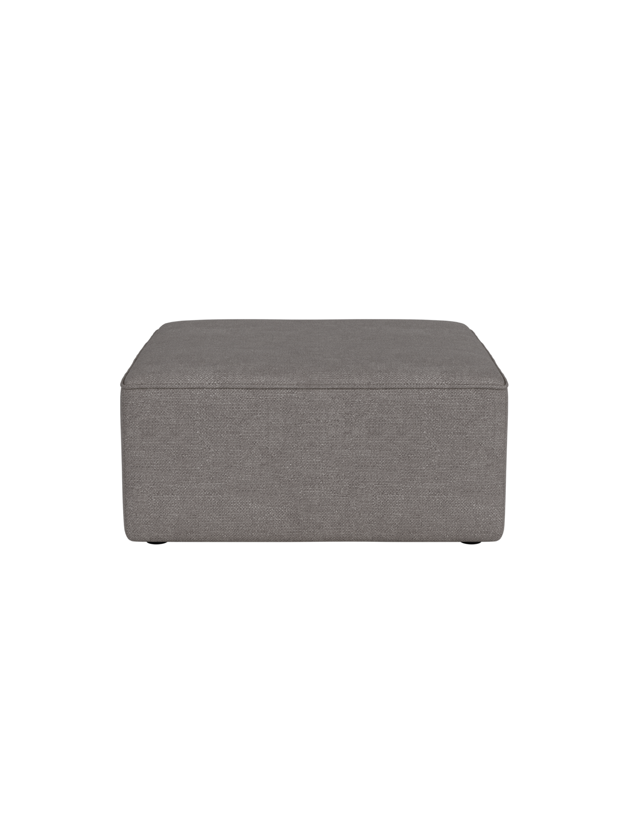 Eave Modular Sofa, 86, Pouf upholstered in a dark grey textured Audo Bouclé 16 fabric against a black background.
