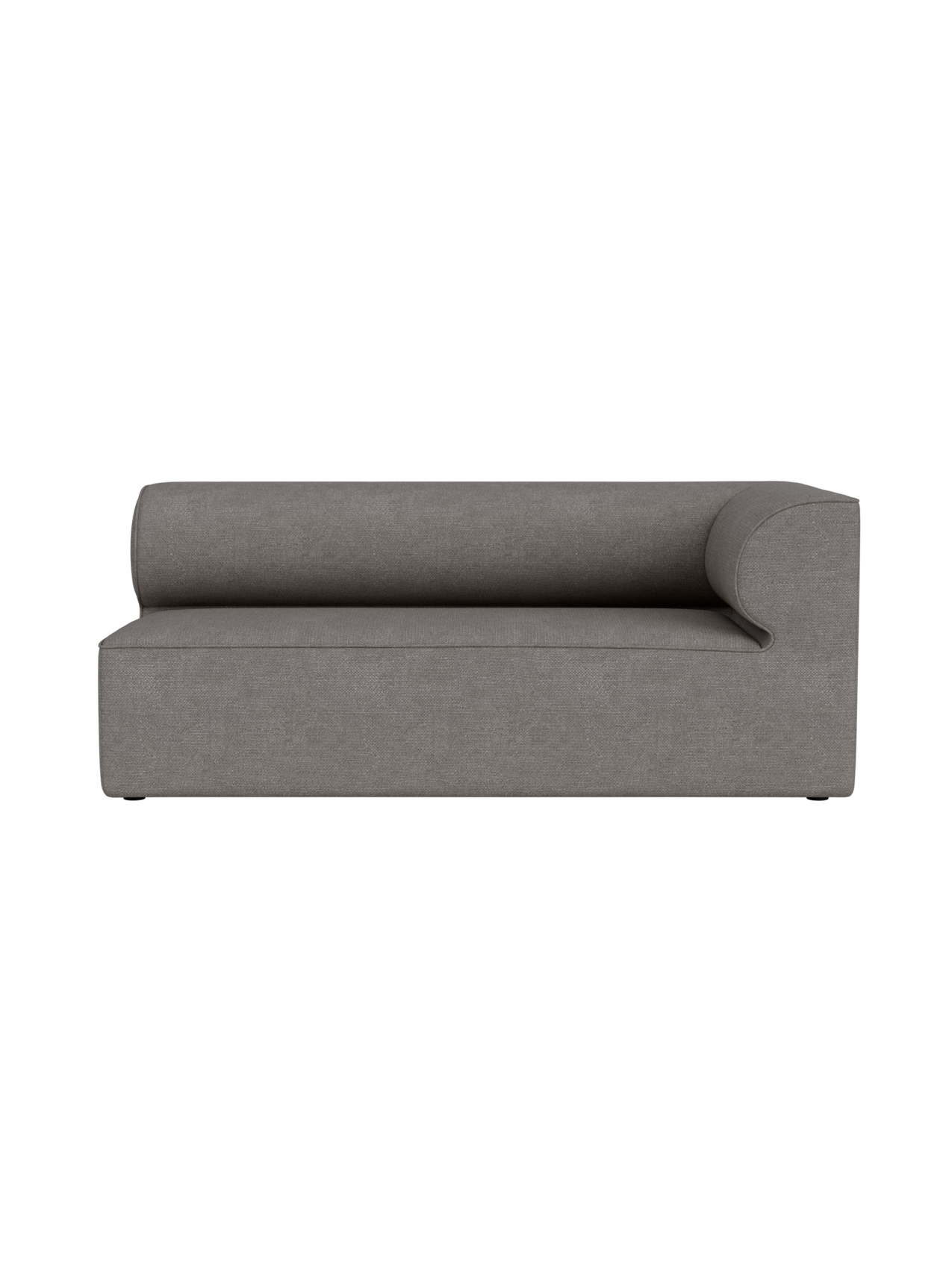 A top-down view of the Eave Modular Sofa, 86, Corner 172 in light brown Audo Bouclé 16 fabric, on a black background.