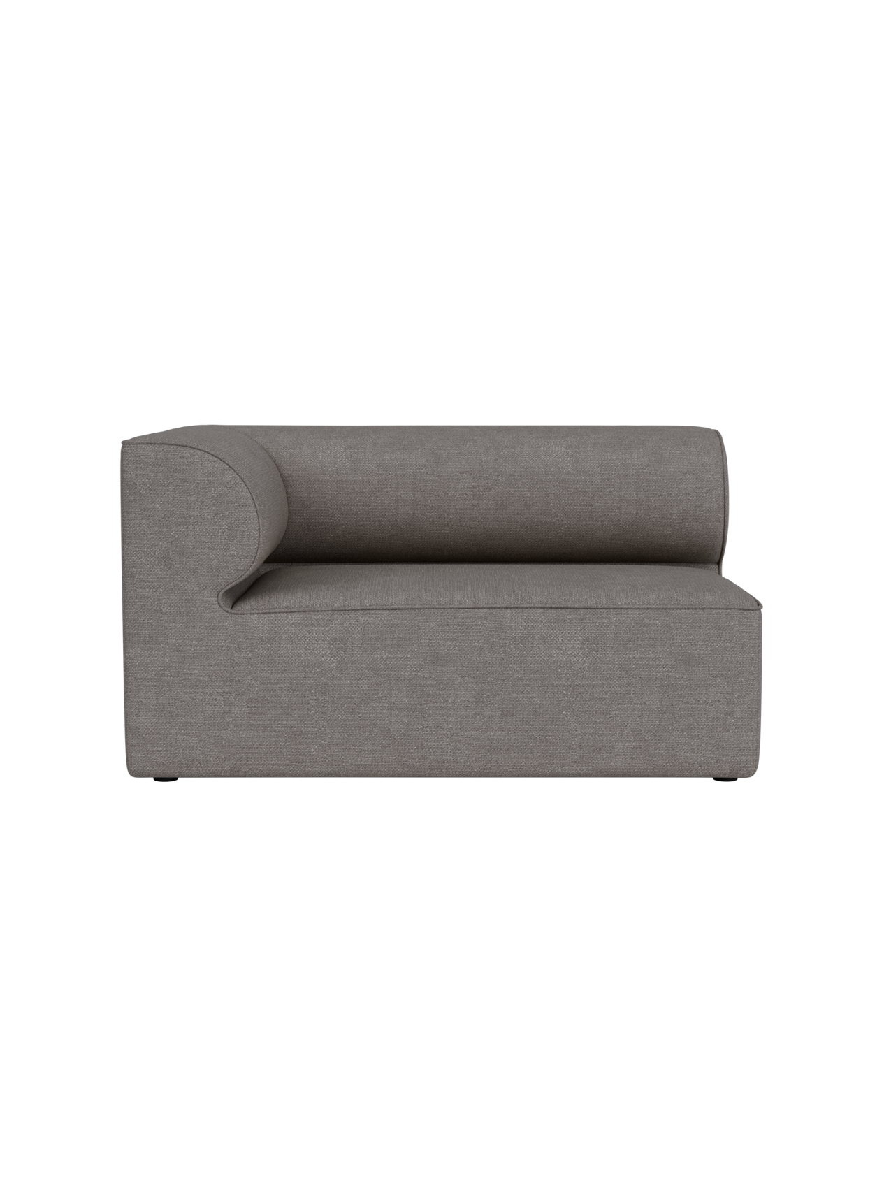 Side profile of the Eave Modular Sofa, 86, Corner 129. The module features a curved backrest upholstered in Audo Bouclé 16.
