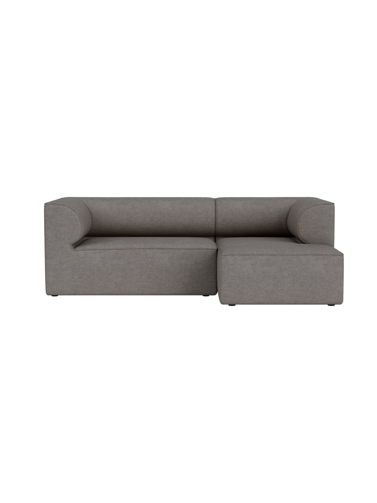 Front view of the Eave Modular Sofa, a 3-seater with a right-hand chaise longue, upholstered in textured grey-brown fabric.