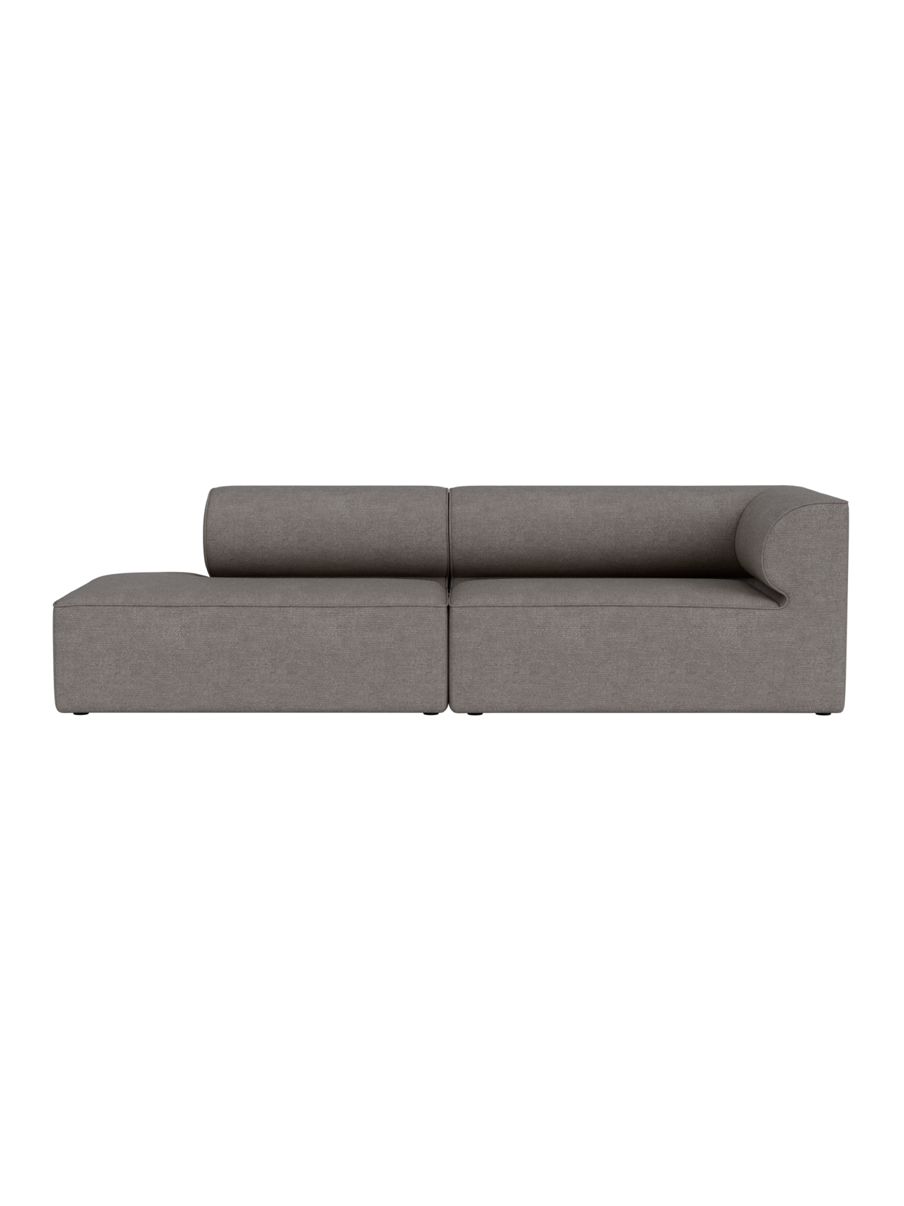 Front view of the Eave Modular Sofa 2.5-Seater, with a left open end, upholstered in grey Audo Bouclé 16 fabric.