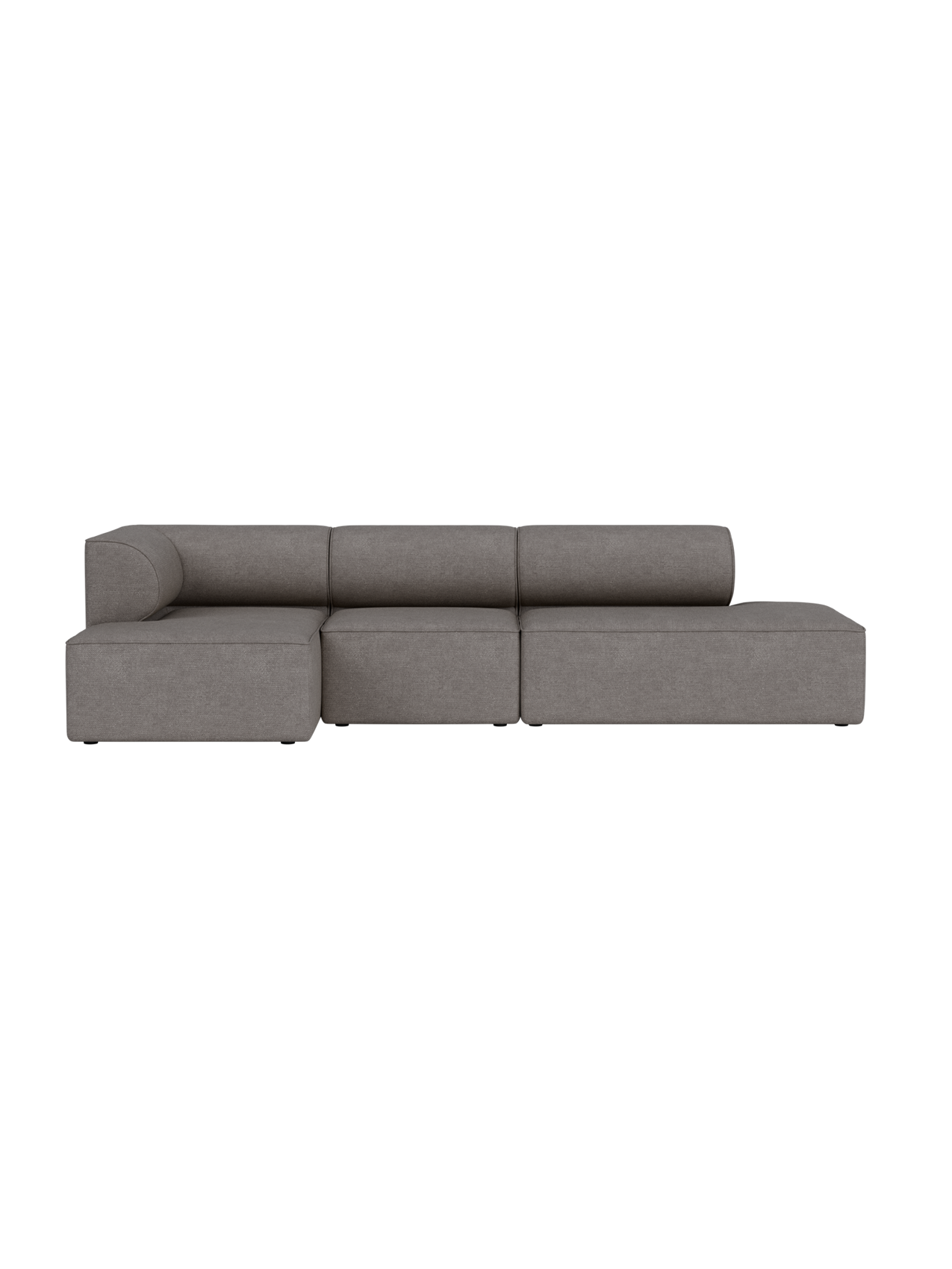 Front view of the Eave Modular Sofa, 3.5-seater configuration, upholstered in light brown Audo Bouclé 16 fabric.