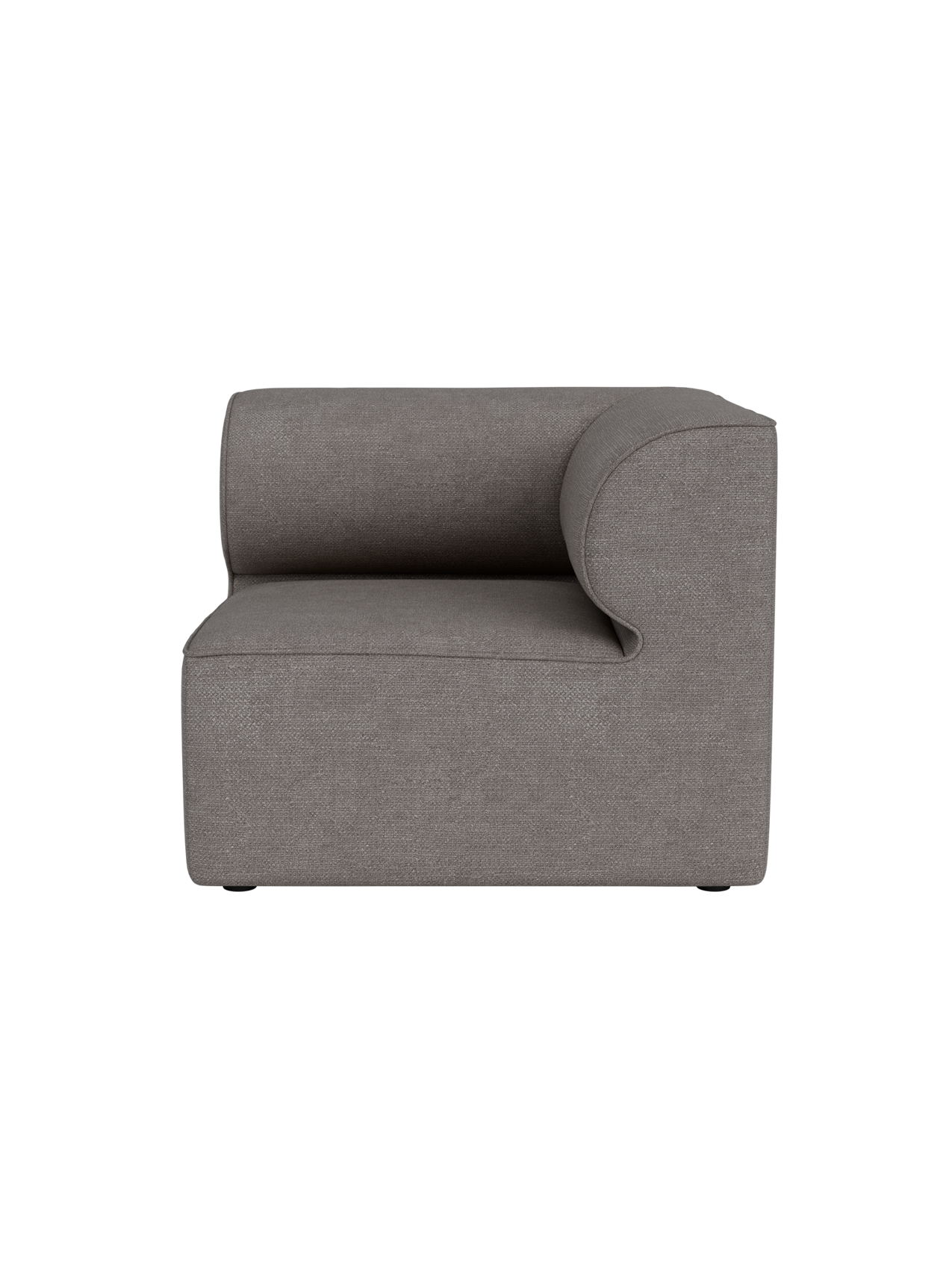 Eave Modular Sofa, 86, Corner module upholstered in grey Audo Bouclé 16 fabric, shown straight-on against a black background.