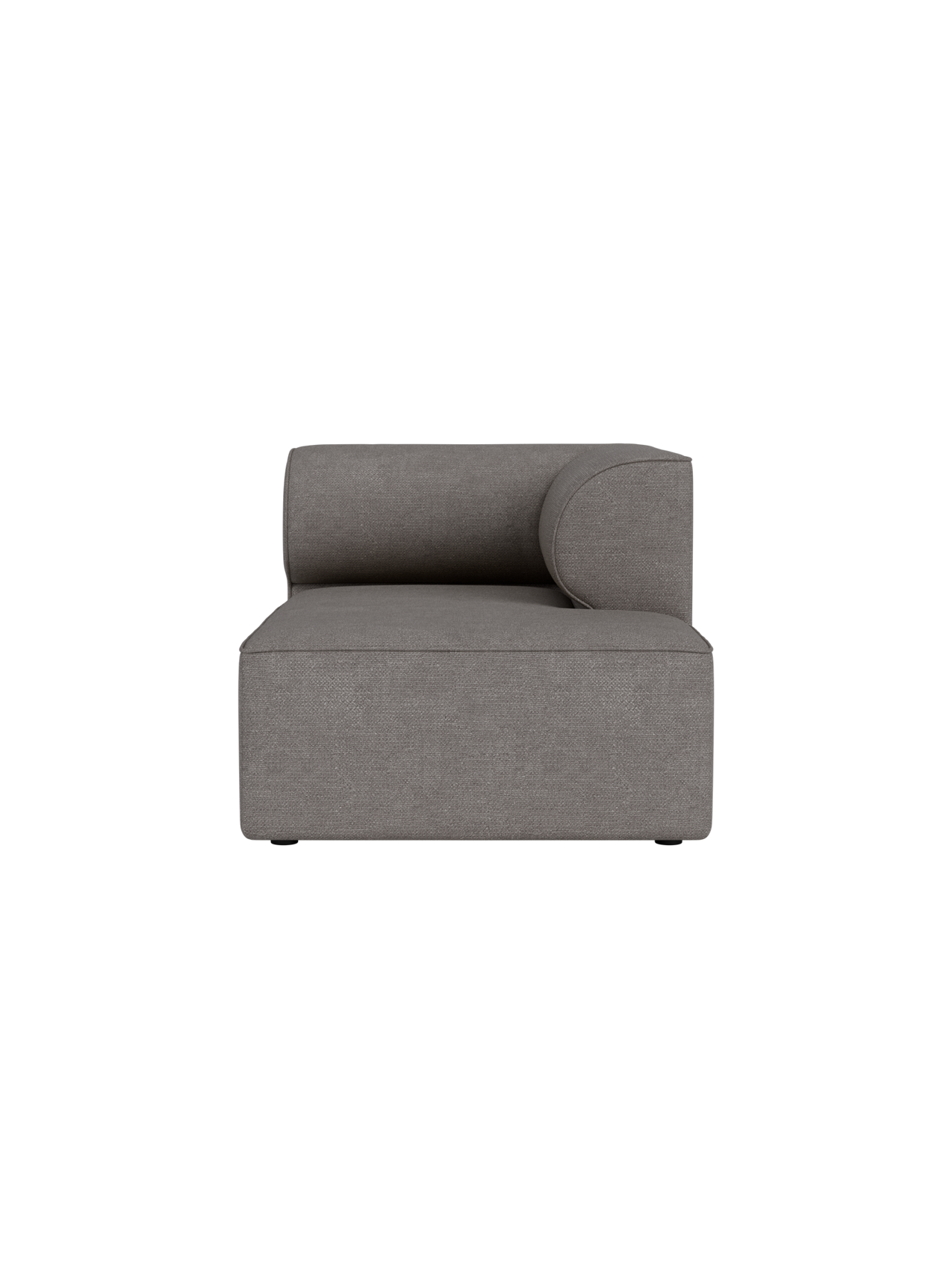 A front view of the Eave Modular Sofa Chaise Longue module, upholstered in a textured, grey-brown Audo Bouclé 16 fabric.