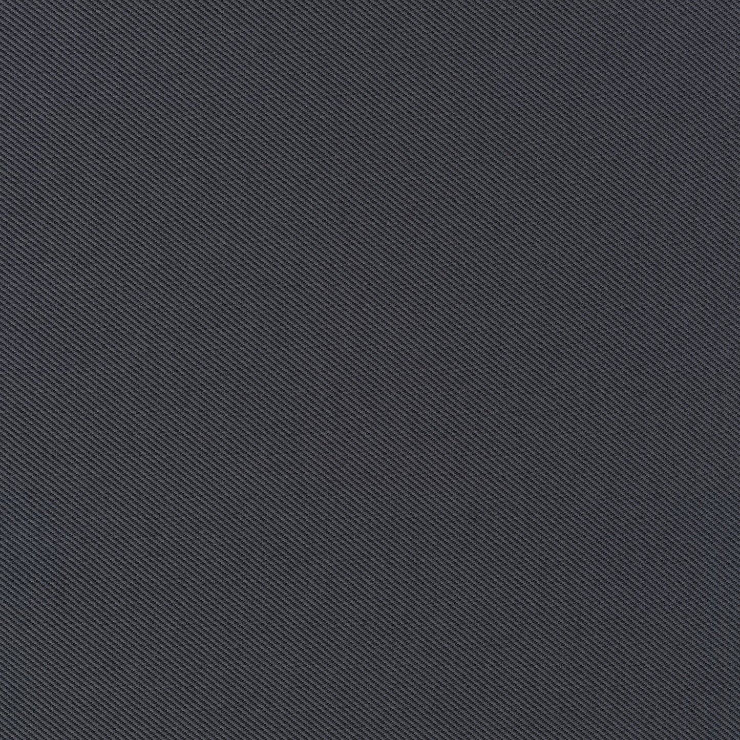 A close-up of a dark grey fabric with a prominent diagonal twill weave pattern, showing the texture of the textile.
