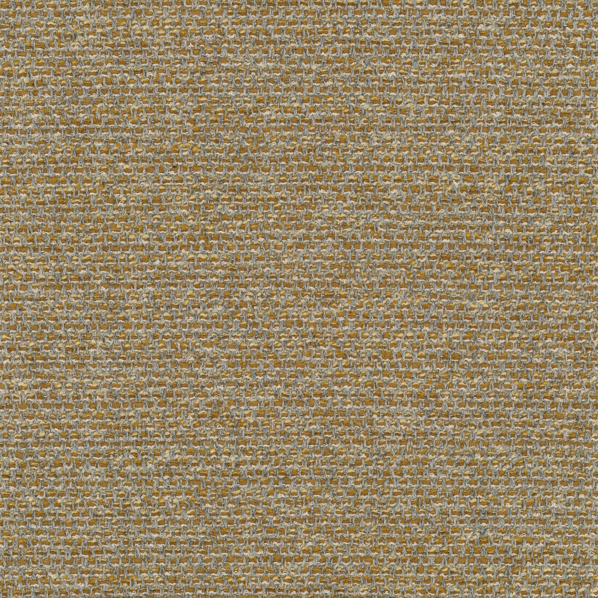 Close-up of Savanna 0442 fabric, a textured, chunky weave with interwoven mustard yellow, light grey, and cream threads.